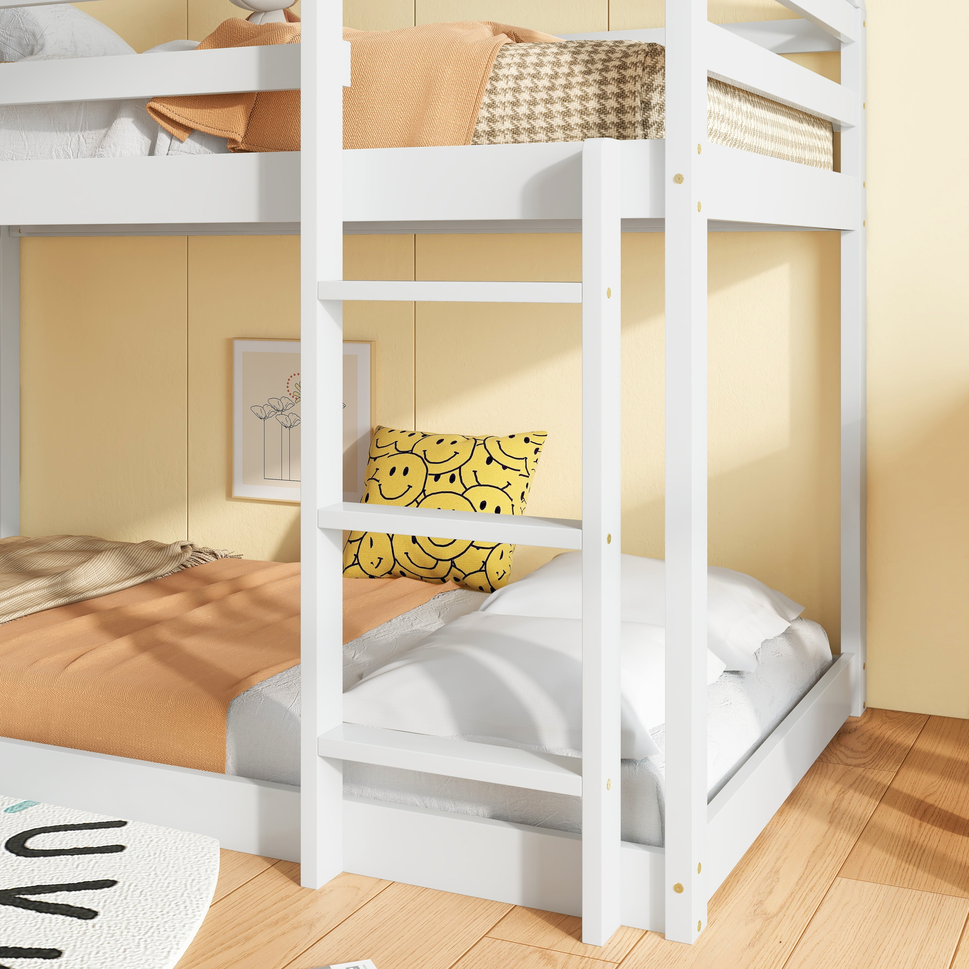 Miniyam Wood Twin over Twin Bunk Bed, House-Shaped Design for Kids and Teens, White