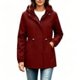 thumbnail image 2 of Qgtaibl Women's Lightweight Hooded Jacket Adjustable Waist Waterproof Windbreaker Outerwear Snap Button Zip Up Long Sleeve Coat with Pockets for Outdoor Travel Wine L, 2 of 5