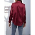 thumbnail image 6 of Women'S Satin Button Down V-Neck Long Sleeve Tops Summer Silk Blouses Fashion Spring Shirt 2025 Wine Red L, 6 of 7