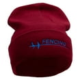 thumbnail image 4 of Fencing Foil Embroidered 12 inch Acrylic Cuffed Long Beanie - Maroon OSFM, 4 of 5
