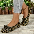 thumbnail image 5 of Family Gifts Women's Ballet Shoes Comfortable Slip on Round Toe Flat Casual Shoes Women's Fashionable Casual Style Bow Flower Print Moccasins Work Flat Shoes Gold 41, 5 of 9