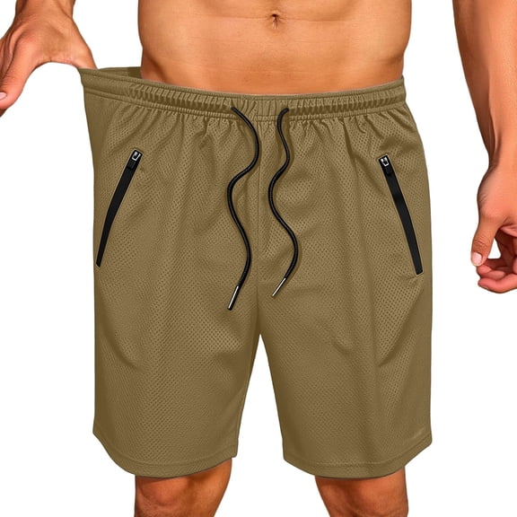 IROINNID Men's Lightweight Quick Dry Breathable Mesh Athletic Shorts with Zippered Pockets Drawstring Elastic Waist for Gym Running Outdoor Sports Training