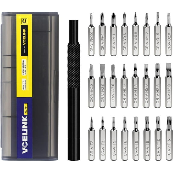 VCELINK 25 in 1 Magnetic Tiny Screwdriver Kit with Case for Electronics, Wtaches, Jewelers, 1-Pack