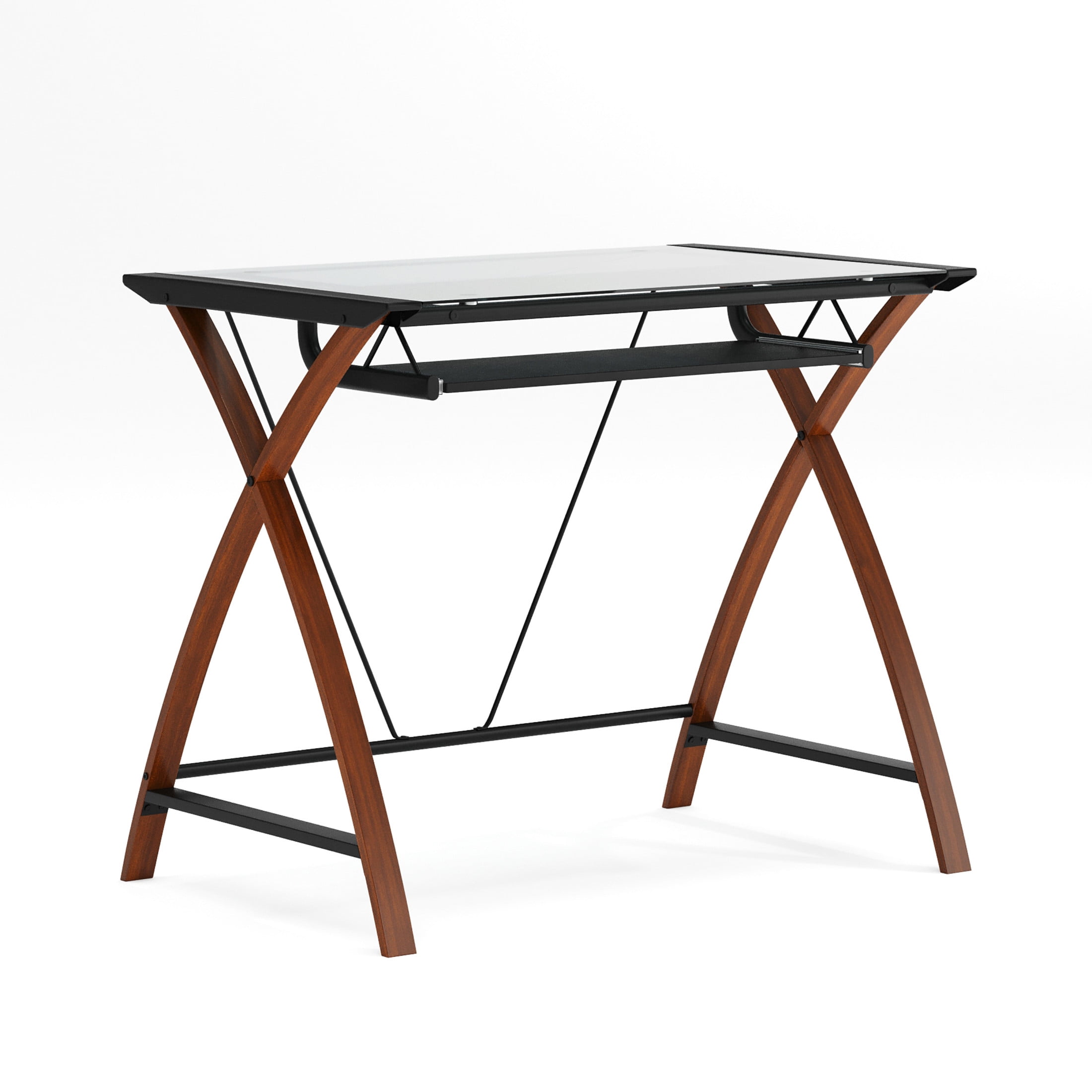 Emma + Oliver Glass Computer Desk with Pull-Out Keyboard Tray