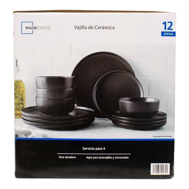 Vajilla Mainstays de Cerámica Diseño Alessandra Negro 12 Piezas