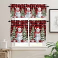 thumbnail image 2 of Christmas Kitchen Curtains and Valances Set, Red Snowman Xmas Pine Tree Snow Red Black Plaid Rod Pocket Window Valance Window Curtain Panels for Living Room Bedroom Laundry, 27.5x24in, 3 Pieces, 2 of 7