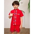 thumbnail image 3 of IDOPIP Toddler Baby Boys Mexican Outfits Short Sleeve Button Up Shirt+Shorts Traditional Ethnic Wear, 3 of 11