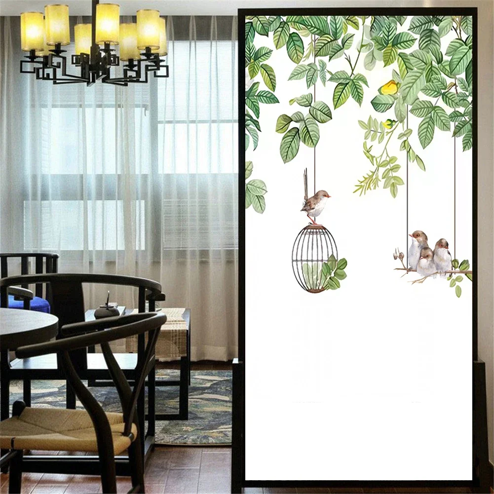 Static Cling Privacy Windows Film Decorative Flowers and BirdsStained Glass Window Stickers Frosted Window Cling
