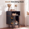 thumbnail image 5 of Farmhouse Nightstand with Built-in Charging Station Storage End Table Bedside Table Sliding Door for Bedroom Living Room, Black, 5 of 11