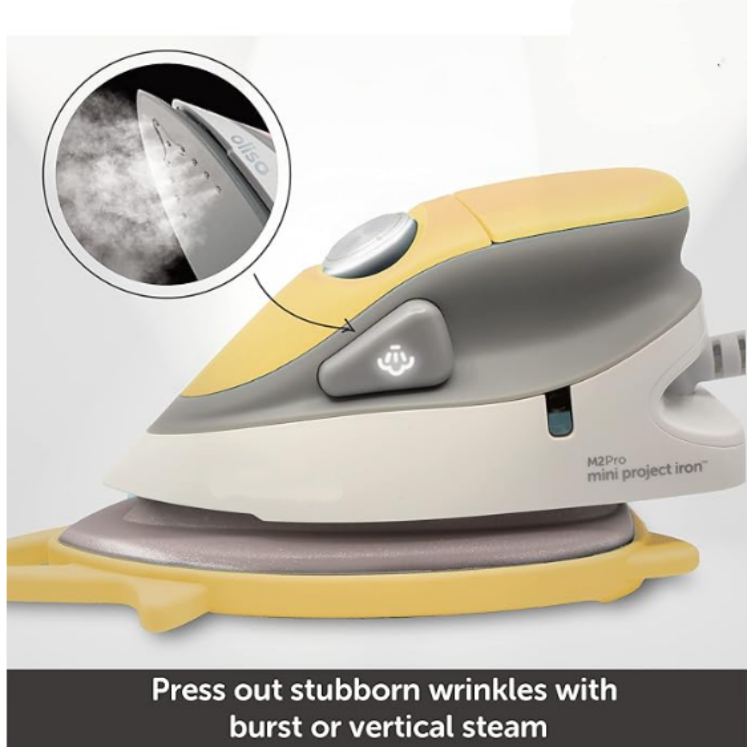 M2Pro Mini Steam Iron with Solemate® – 1000 Watt Dual Voltage Travel Iron for Sewing, Quilting, and Crafting – Ceramic Soleplate, Precision Tip – Butterscotch