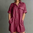 thumbnail image 4 of Miqool Women's Cotton Lapel Shirt Dress Casual Short Sleeve Button Front Utility Mini Dress with Pockets Loose Fit Summer Dress, 4 of 8