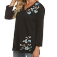 thumbnail image 3 of Higustar Mexican Shirts Peasant Blouses Cotton Embroidered 3/4 Sleeve Bohemian Tops Boho Clothes for Women Summer Fiesta 153-Black-S, 3 of 7