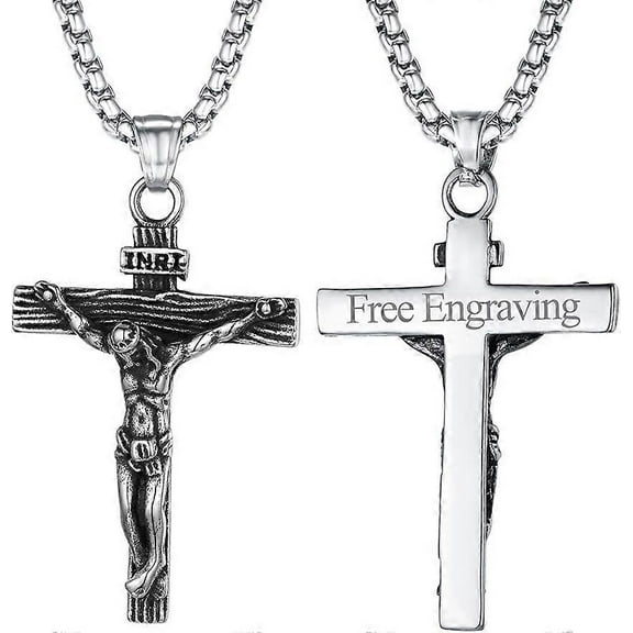 Crucifix Cross Pendant Necklace  Stainless Steel/18K Gold Plated Christian Jesus Piece Praying Jewelry  Personalized Customize