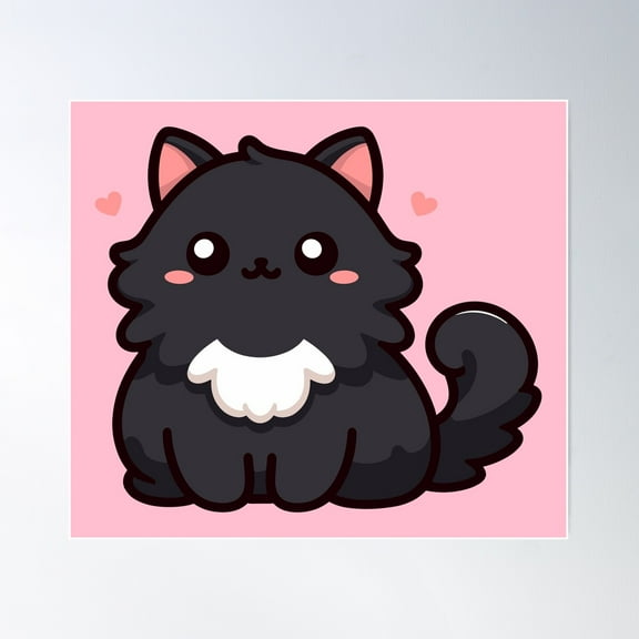 Fluffy Black Cat Poster Wall Art, Modern Wall Decor For Living Room Bedroom, 8x12 UNFRAMED