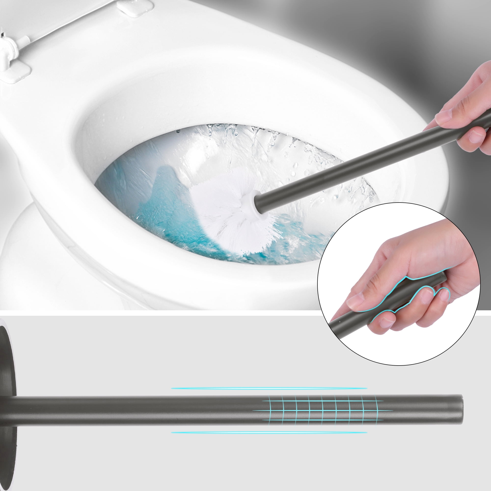 Unique Bargains Stainless Steel Toilet Bowl Brush and Holder Wall Mounted Gray