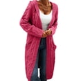 thumbnail image 4 of Winter Hooded Cardigan Sweater Coat Women Oversized Chunky Knit Open Front Long Outwear, 4 of 5