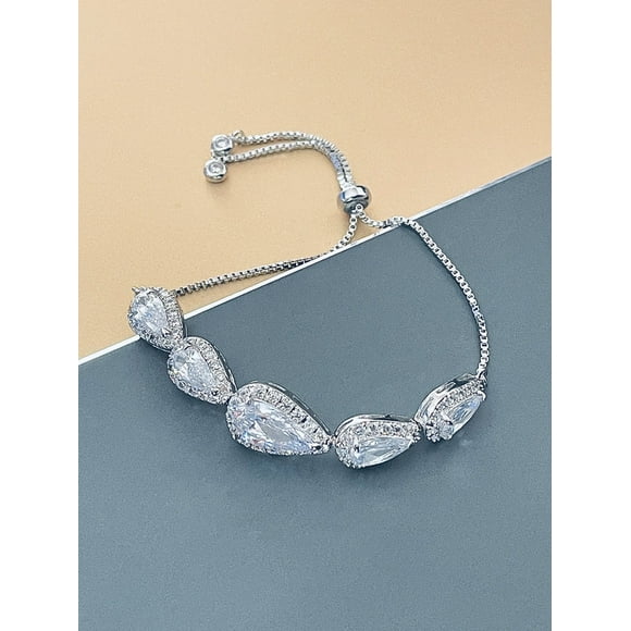 GIORDANA - TEARDROP-SHAPED CZ STONES ADJUSTABLE BRACELET IN SILVER