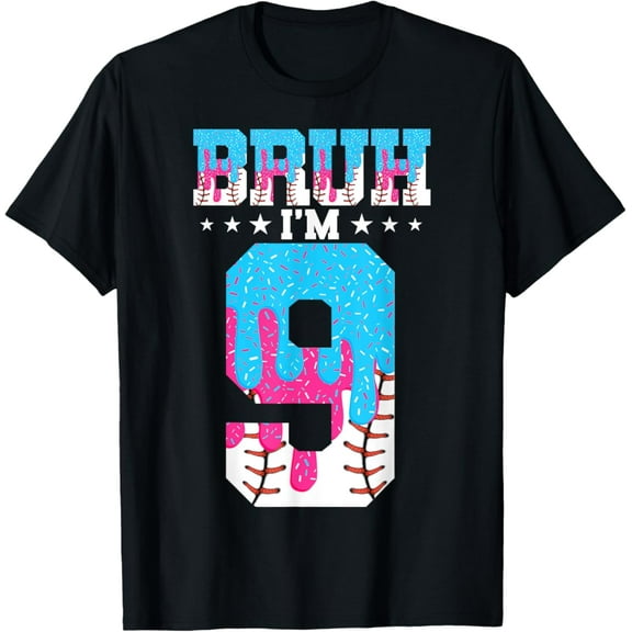Sam Soft Bruh 9Th Birthday Baseball Ice Cream Drip 9 Year Old T-Shirt Full Size S-5Xl