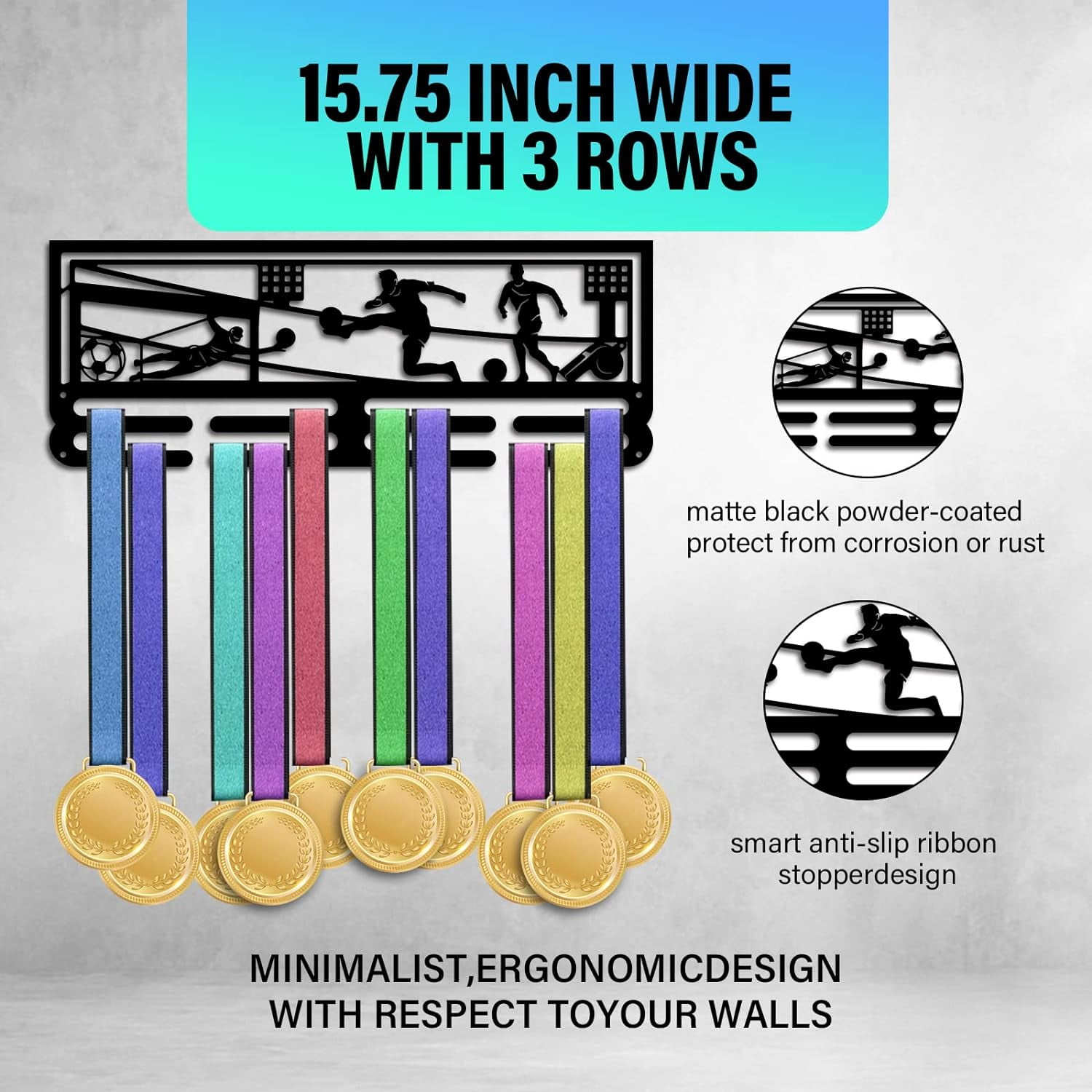 1 Set Medal Display Hanger Holder 15.7" Football Medal Holder Awards Ribbon Hanger Medal Display Wall Rack Sports Medal Hanger Display for Sports Athletes Football Soccer Awards Cheer