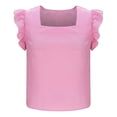 thumbnail image 2 of Outdoor Tops for Women Fashion Plaid Square Neck Ruffle Hem Beach Outfits for Women,Pink,M, 2 of 6