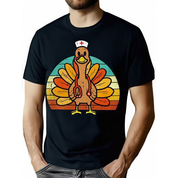 Turkey Nurse Stethoscope Thanksgiving Fall Men T-Shirt - 220g