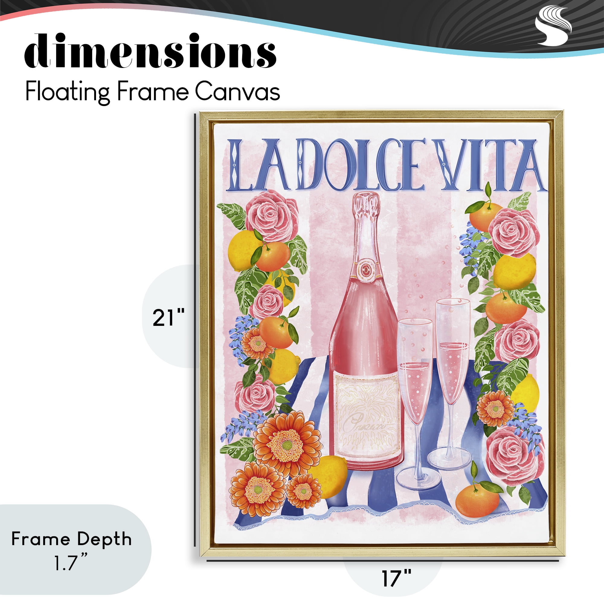 Stupell Industries Pink Champagne Picnic Gold Framed Floater Canvas Wall Art, design by Lori Mosley
