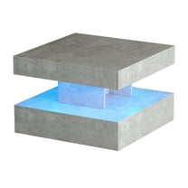 Modern Small Grey LED Coffee Table - 23.6" Wooden Square 2-Tier Storage Center Table, High Glossy Finish for Living Room & Small Spaces