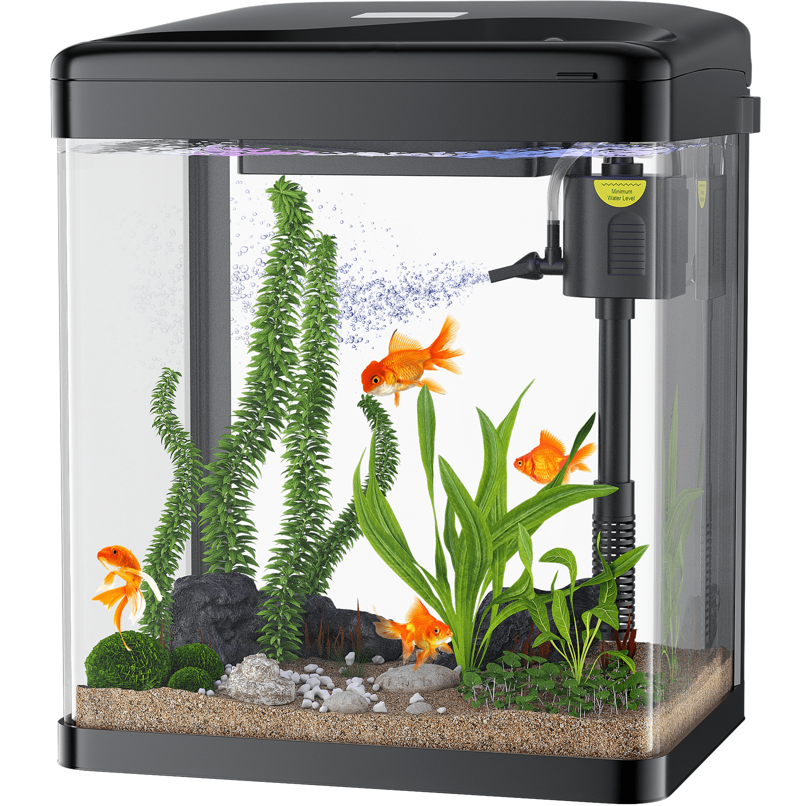 PONDON Fish Tank, 2 Gallon Glass Aquarium, 3 in 1 Fish Tank with Filter and Light, Desktop Small Fish Tank for Betta Fish, Shrimp, Goldfish (Black, 2 Gallon)