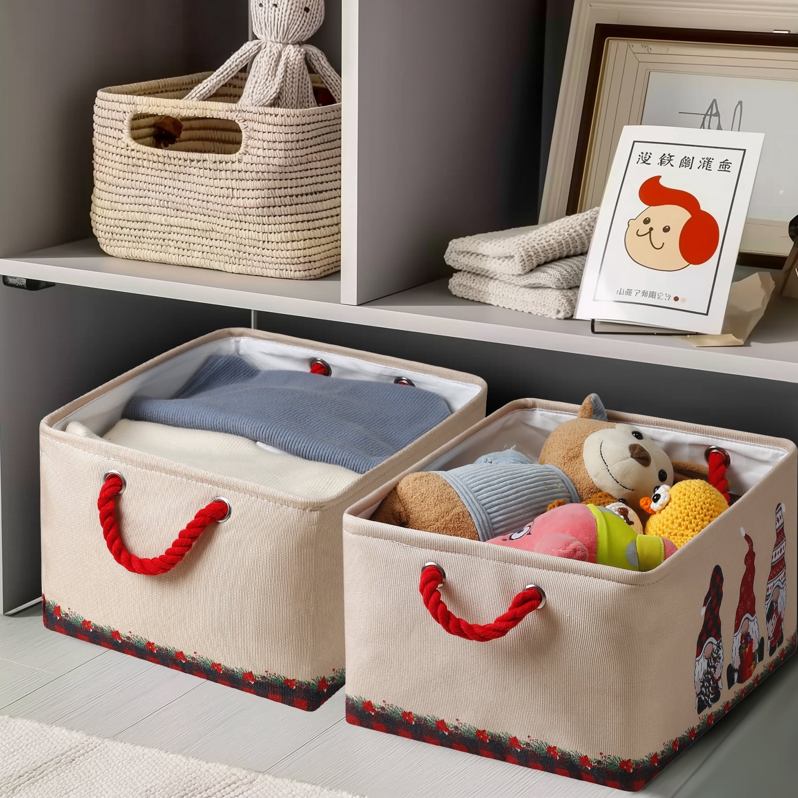 Christmas Gnome Storage Basket – Large Collapsible Decorative Storage Bin for Shelves, Toys, Home, Laundry & Holiday Organizing (3 Pack)