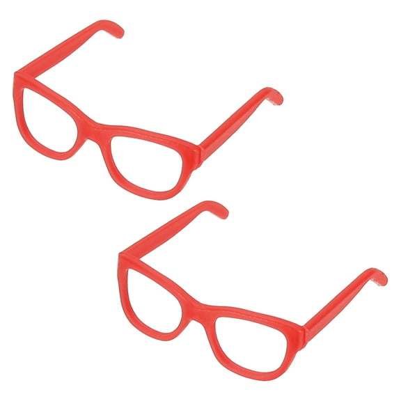 Uxcell 2 Pcs Mini Doll Eyeglasses, 1.1" Plastic Miniature Glasses Doll Costume Eyeglasses Oval Glasses Frames for Crafts Ball Joint Dolls Making Supplies Accessories, Red