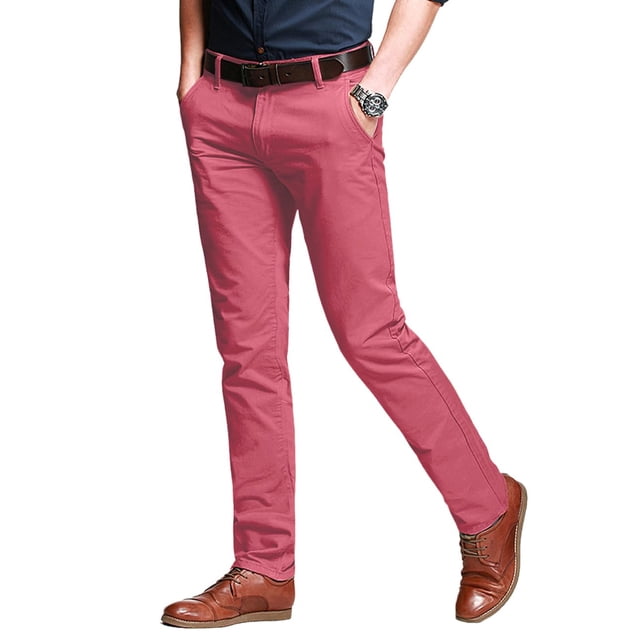Pantalones Match Hombre Slim Ajustado con Frente Plano Casual Rosa Talla 40