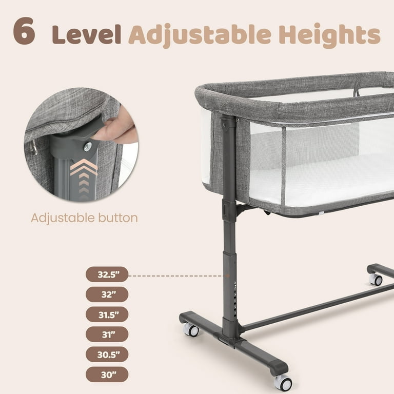 AILEEKISS Baby Bassinet with Wheels, Height Adjustable