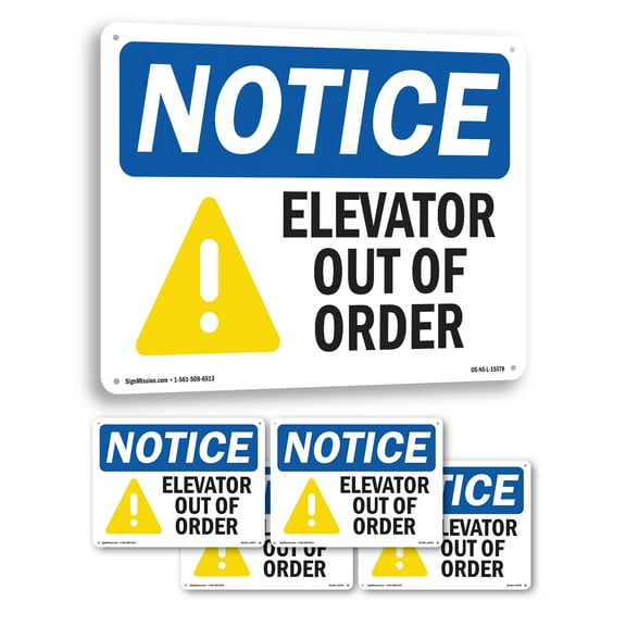 Elevator Out Of Order OSHA Notice Aluminum Sign 18 Inch x 12 Inch - 5 Pack