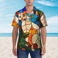 thumbnail image 2 of Fotbe Stained Glass Cat Art Hawaiian Shirt for Men Unisex Summer Beach Casual Short Sleeve Cotton Linen Button Down Shirts-XX-Large, 2 of 5