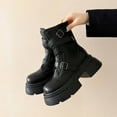 thumbnail image 2 of Dasayo Black Woman Boots Ankle Motorcycle Chunky Buckles Round Toe Faux Leather Shoes Shoes for Women 36, 2 of 9