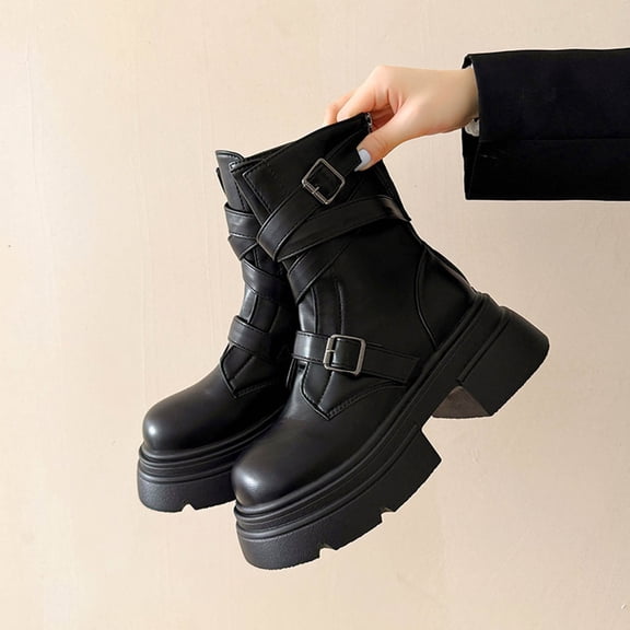 SKIYLEVZ Women's Moto Boots Cowgirl Boots Water-Resistant Durable Women’s Work Boot Lace Up Ankle Moto Boots Waterproof Shoes Casual Plus Size Available Footwear