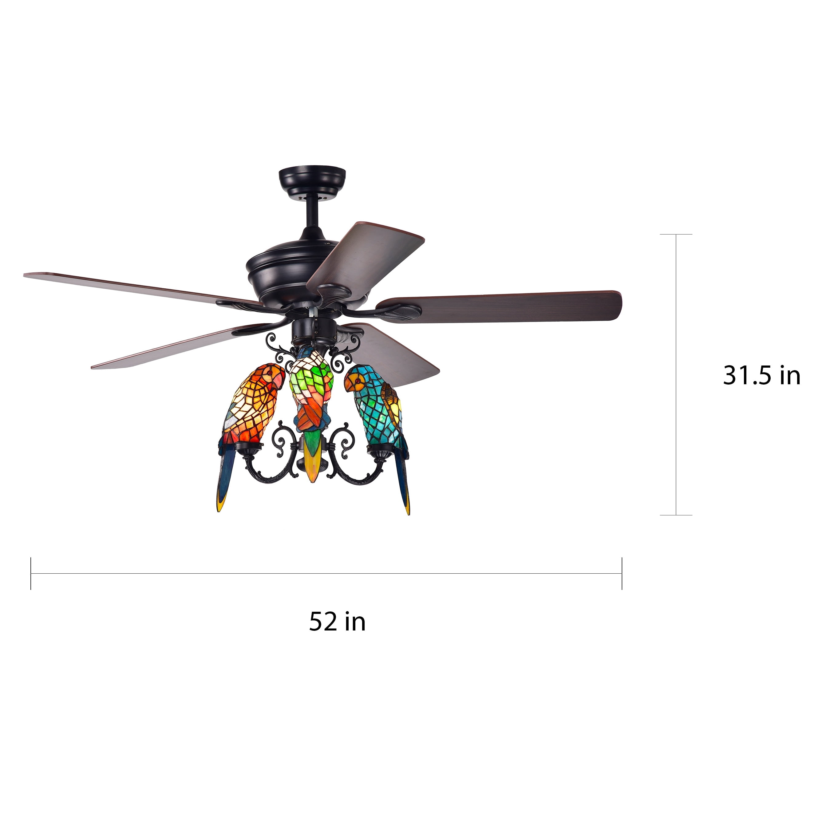 Korubo 3-light 52-inch Lighted Ceiling Fan Tiffany Style Parrot Shades (remote controlled)