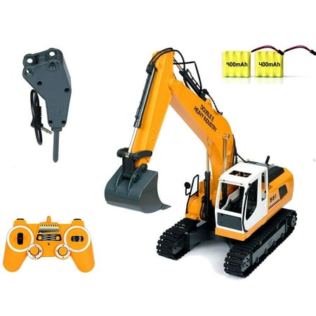 Excavator Tractor Toy DoubleE RC Excavator Tractor Toy Construction Vehicles 17 Channel Truck Deluxe Package with Metal Shovel and Breaker ()