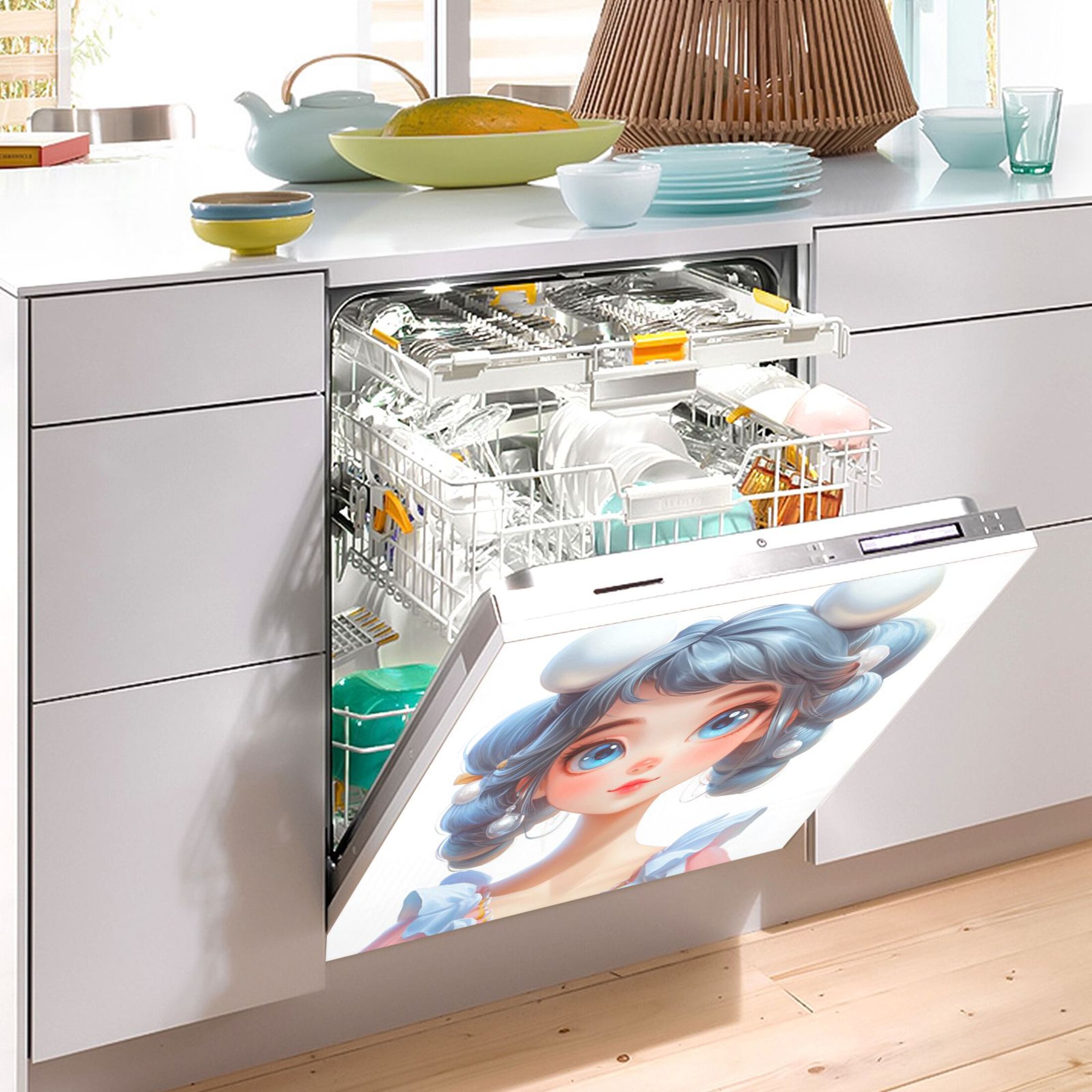 Dishwasher Magnetic Sticker 23x26 Inch Refrigerator Magnetic Sticker Washing Machine Magnetic Sticker Kitchen Panel Magnetic Sticker Home Decor Cartoon Blue Beauty