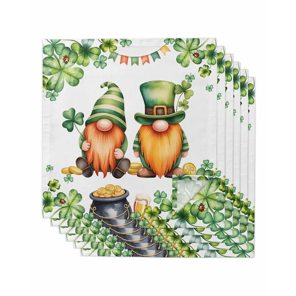 St. Patrick's Day Cloth Napkins Set of 6 Reusable Dinner Napkins, Green Gnomes Lucky Shamrocks Flags Cocktail Napkin Washable Table Napkins for Wedding/Holiday Party/Baby Shower 20"x20"