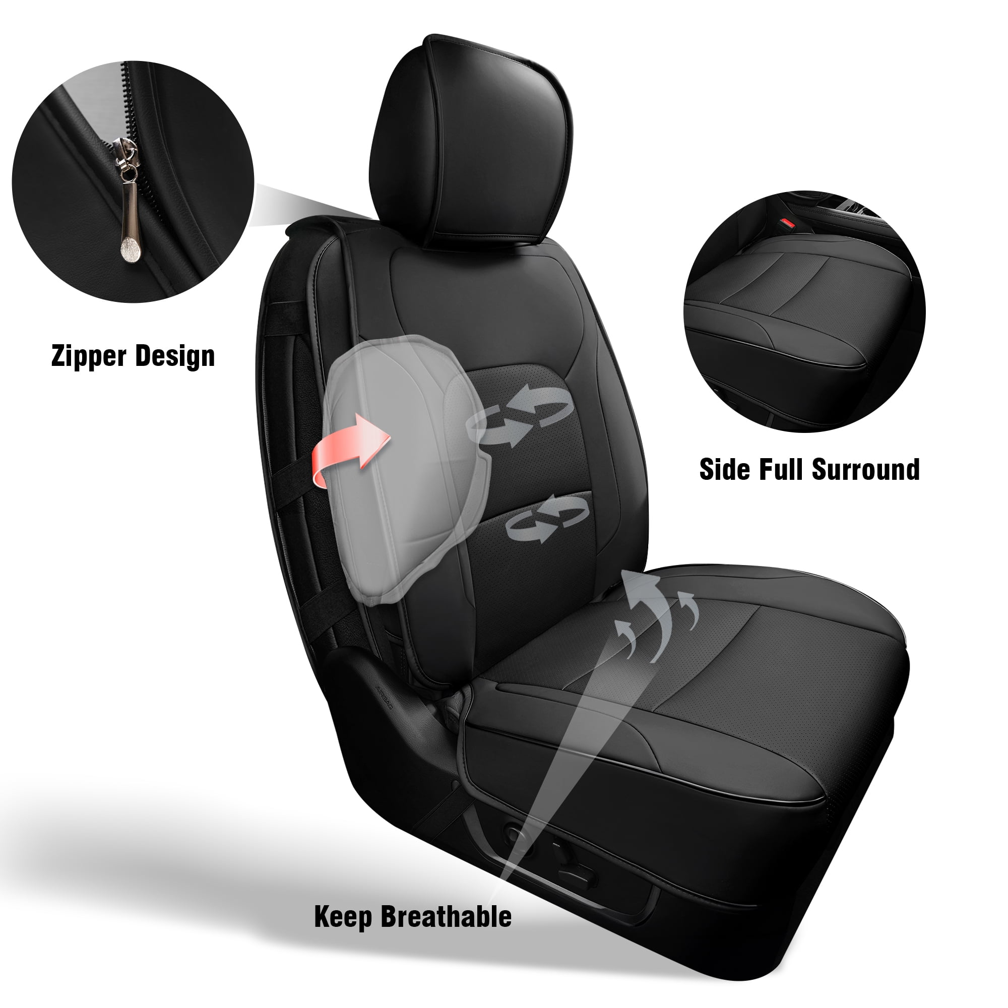 Full Set Truck Seat Covers for 2009-2018 & 2019-2025 for Dodge for Ram 1500, 2500, 3500 Crew Cab | Black for Dodge for Ram Accessories