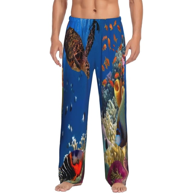 Fotbe Colorful Coral Reef Pantalones de Pijama para Hombre, Pantalones de Dormir, Pantalones de Casa con Cintura Ajustable y Bolsillos-Large