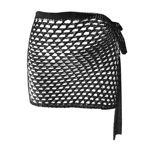 FINALGANG Womens Wrap Side Tie Solid Color Hollow Fishnet Crochet Mini Cover Up Skirt See Through Beach Cover Up Skirts For Summer Pool Holiday Stylish Cover Up