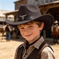 thumbnail image 4 of OOOUM Felt Kids Cowboy Hat For Boys Girls Western Leather Band Sun Hat Outdoor Play Party Western Hat Coffee, 4 of 4