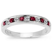 Ruby and Diamond 14kt White Gold Ring -- Satelite
