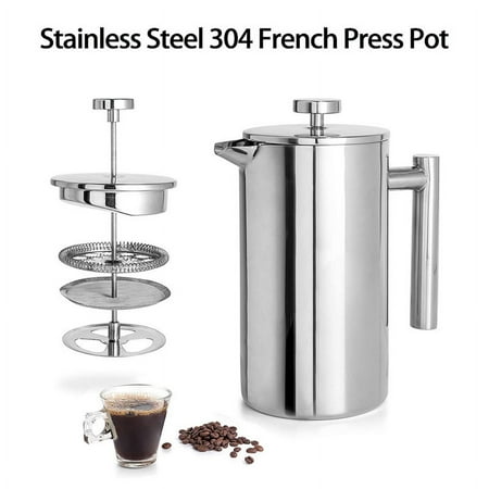 

34oz/1000ml Coffee Maker Double Walled Insulated French Press with Silver Color and Large Capacity Stainless Steel Coffee Pot Easy to Use and Clean in Home Office