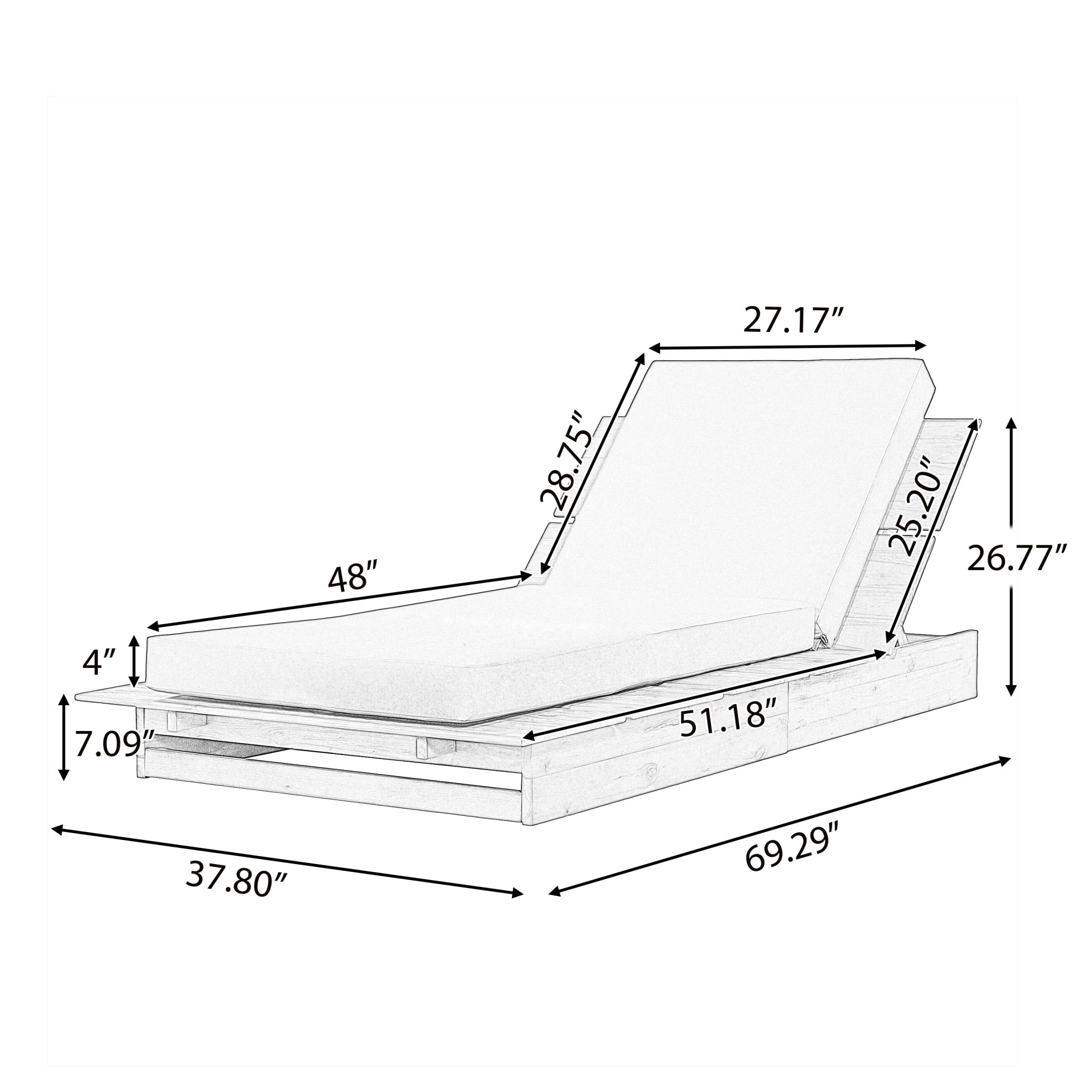 Christopher Knight Home Outdoor Chaise Lounge with 4" Movable Cushion, Adjustable Backrest, Teak + Dark Gray