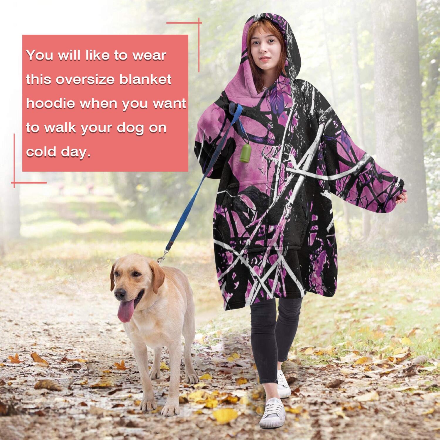 Purple Camo Tree Branch Pattern Wearable Oversized Blanket,Wearable Blanket Hoodie for Adults,Cozy Hooded Blankets with Super Pockets,Super Warm Fuzzy Pullover for Women & Men