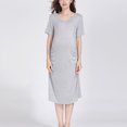 thumbnail image 2 of Zwiiyzr 2025 Women's Solid Color & Floral Side Ruch Maternity Dress/Short Sleeve Bodycon Dress Baby Shower Daily Wear Gray-L, 2 of 7