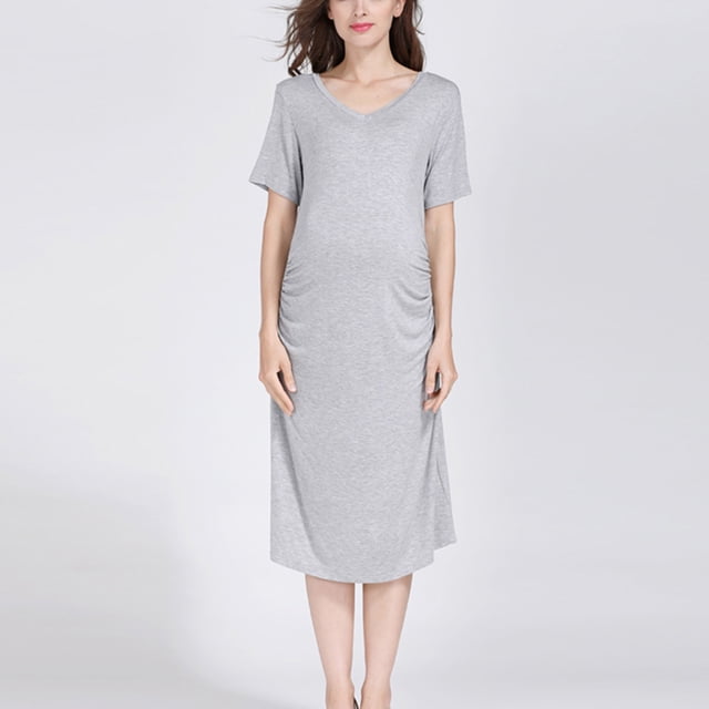 Prix Réduit, Mode Couleur Unie Ample Robe de Nuit à Manches Courtes pour Femmes Enceintes, Confortable Vêtements de Nuit Chic/200 % Modal, 40 % Coton, 40 % Polyester, Gris, Sopatenor